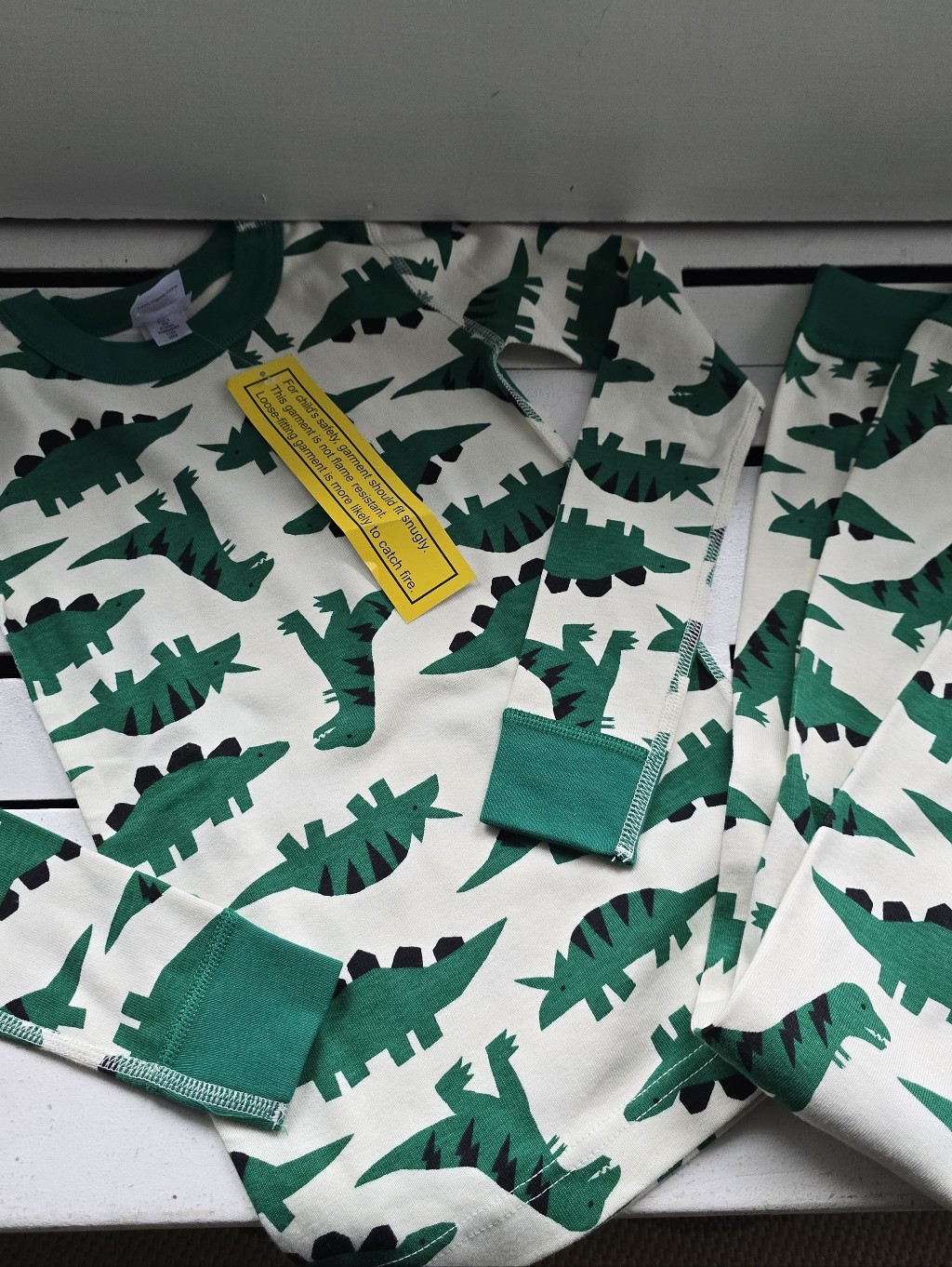 Hanna Andersson Green Trim Dinosaur Long John Pajamas